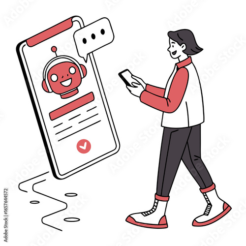 Person interacting with mobile ai chatbot illustration technology