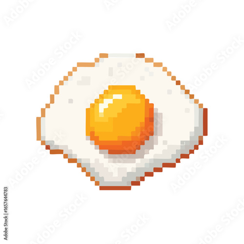 Pixelated illustration of a fried egg with a bright yellow yolk and white egg whites.