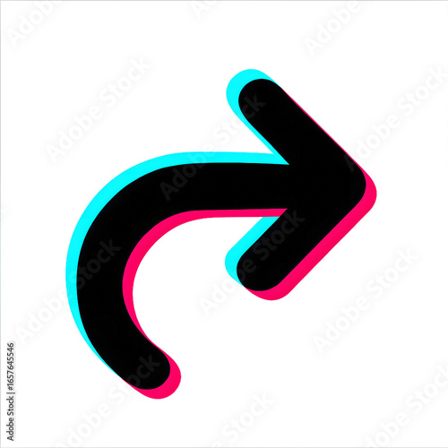 Arrow with Gradient Colors Pointing Left in a Curved Shape, Featuring Black, Pink, and Blue Hues in a Modern Design Style