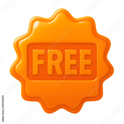 Free Badge with Vibrant Orange Color and Glossy Texture, Perfect for Promotions and Discounts
