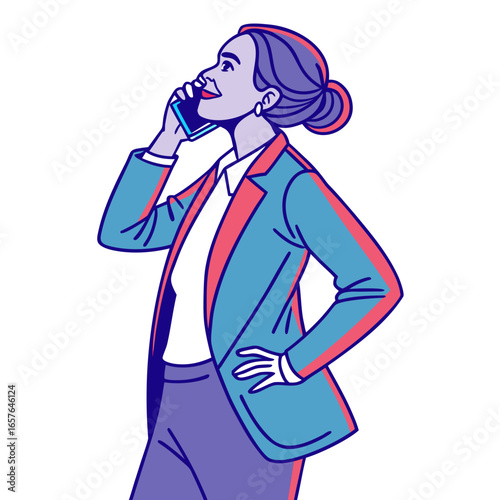 Professional woman talking on phone wearing blue blazer business