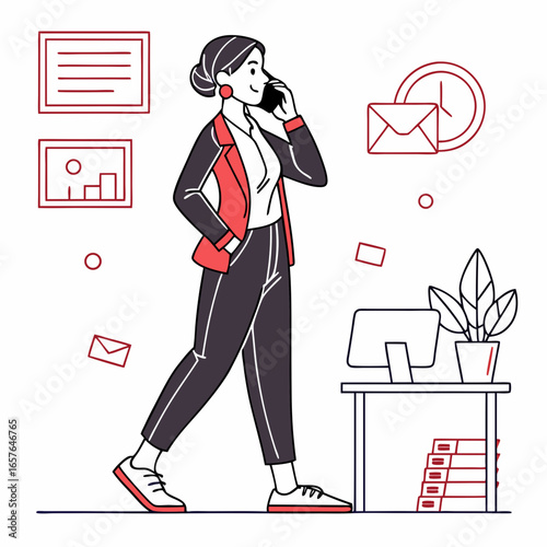 Professional woman talking on phone in office phone call business