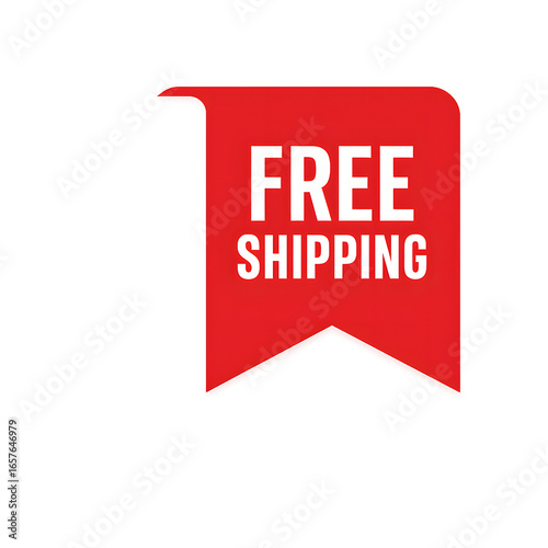 Badge Stating “Free Shipping” in Red and White, Hanging Tag Style with Bold Typography and Clean Vector-Like Edges on a transparent background