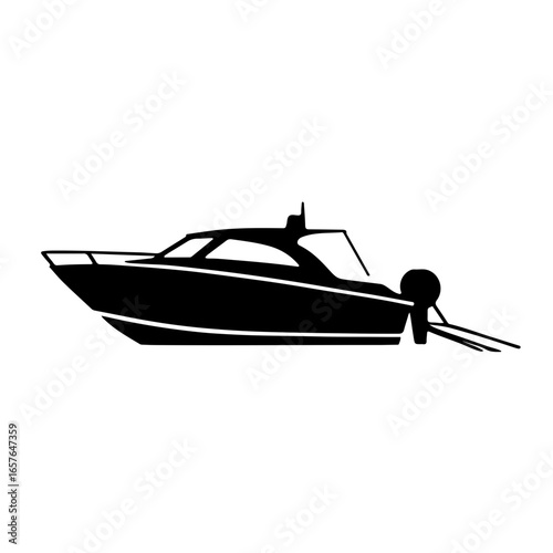 Black and White Motorboat Vector Icon
A modern and dynamic vector icon of a motorboat in a clean black-and-white style. This icon is suitable for a wide range of uses