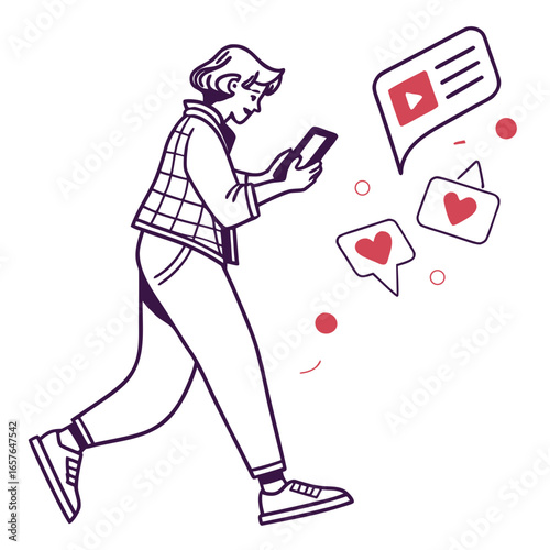 Person using smartphone with social media notifications likes
