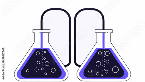 Two flasks connected by a tube containing a dark liquid with bubbles in a science experiment setup