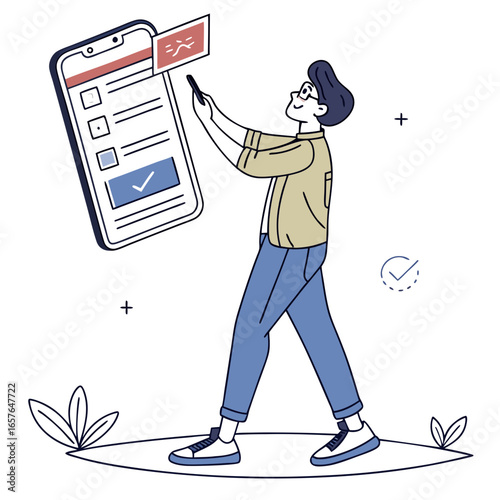 Man interacting with mobile app checklist technology digital