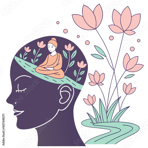 Serene mind with blooming lotus flowers and peaceful meditation mindfulness inner peace