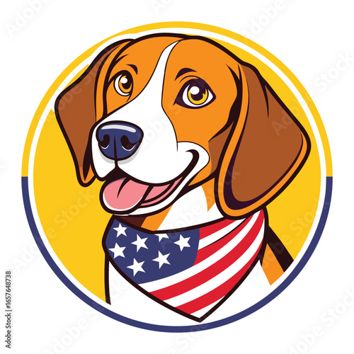 Cartoon beagle wearing an American flag bandana
