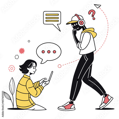 Person interacting with chatbot technology conversation communication