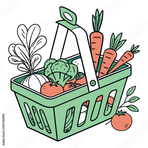 Fresh produce in a green shopping basket fresh vegetables healthy food