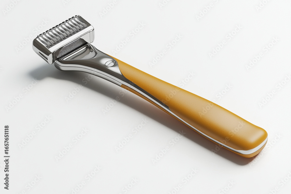 Obraz premium Sleek modern razor with ergonomic orange handle for a comfortable, close shave