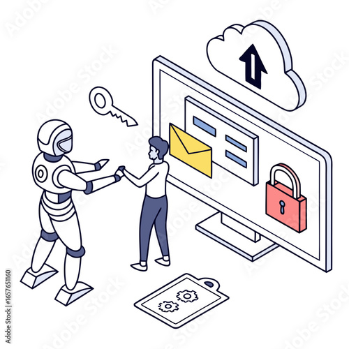 Robot and person activating data protection with cloud upload computer
