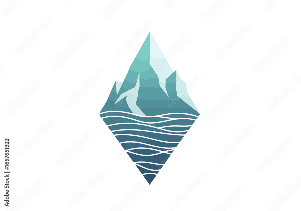 Obraz premium Geometric illustration of a stylized iceberg with waves in a diamond shape.