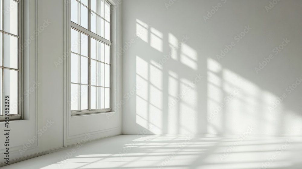 Obraz premium Sunlight casting shadows through window in indoor room corner