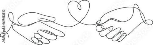 Minimalist Hands Shaking Line Art Forming Heart Shape on Transparent Background