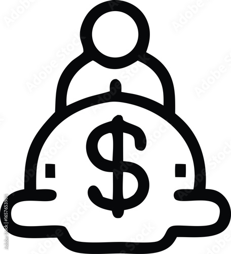 Stylized icon of a person holding a large dollar coin symbolizing financial success and wealth accumulation