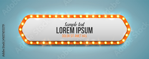 Shining retro billboard. Vintage bright sign board for your design. Vector illustration.