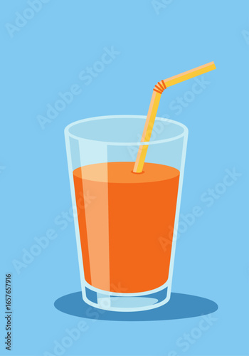 A refreshing glass of orange juice with a yellow straw, ready to drink.