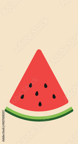 Simple illustration of a juicy watermelon slice against a pale background.