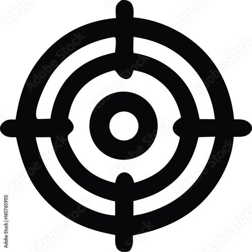 A stark black and white graphic illustration of a traditional circular target with crosshairs symbolizing focus and precision