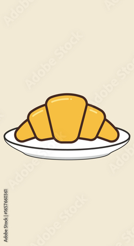 A golden croissant rests on a simple white plate.