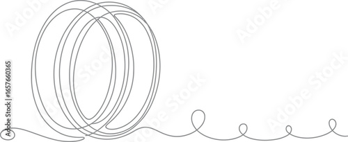 Single Line Continuous Abstract Coil with Transparent Background, Gray Thread Design
