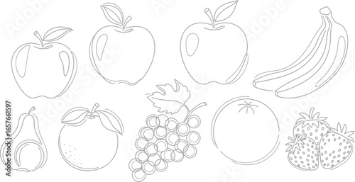 Fresh fruit line art collection, healthy eating inspiration