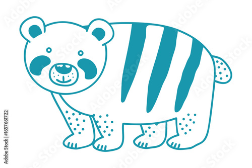 Striking turquoise outline defines a whimsical cartoon bear with bold stripes and playful spots