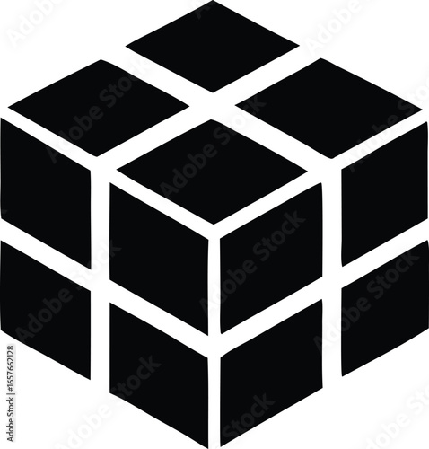 Abstract geometric black and white cube icon illustrating three dimensional structure and design concepts