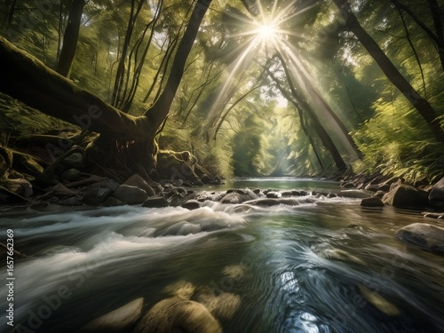 Wallpaper Mural brook in the tropical jungle with sunlight Torontodigital.ca