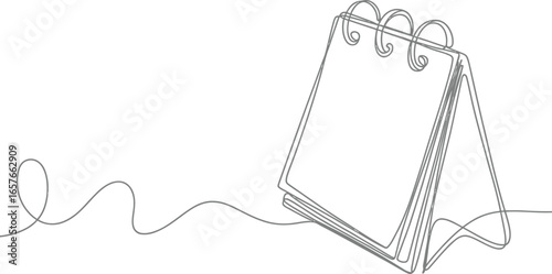 Table Calendar Continuous Line Art on White Background for Planning Date Outline