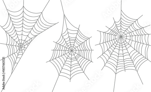 Three Spiderwebs Suspended with Transparent Background, Halloween Holiday Decor Element