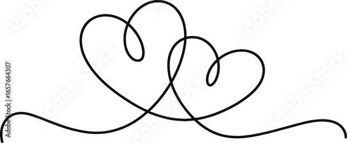 Two Intertwined Hearts in Simple Continuous Line Art on a Transparent Background