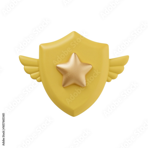 Elevated cartoonish emblem in sunshine yellow with prominent central star and angel wings detail