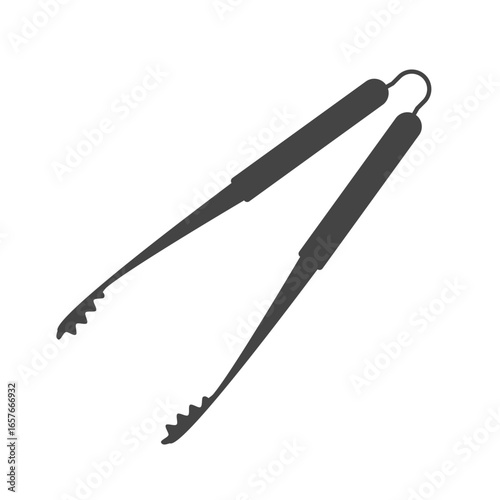 Cooking kitchen tong icon for barbecue, salad, and serving food. Utensil for picnic, camping, restaurant. Solid grey kitchenware on white background. Vector