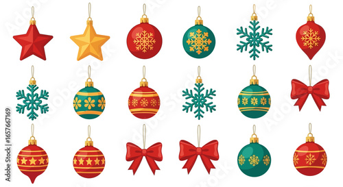 Festive Christmas Ornament Collection Star, Snowflake, Baubles, and Bows – Whisk_50907fb027.eps