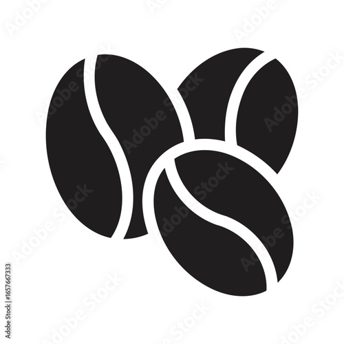 Three dark coffee beans vector illustration roasted arabica seeds caffeine ingredient beverage element
