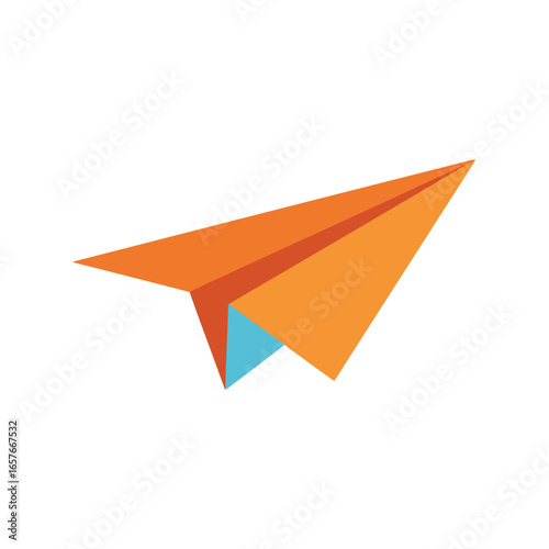 Orange paper airplane vector illustration origami aircraft travel concept simple design isolated eps graphic