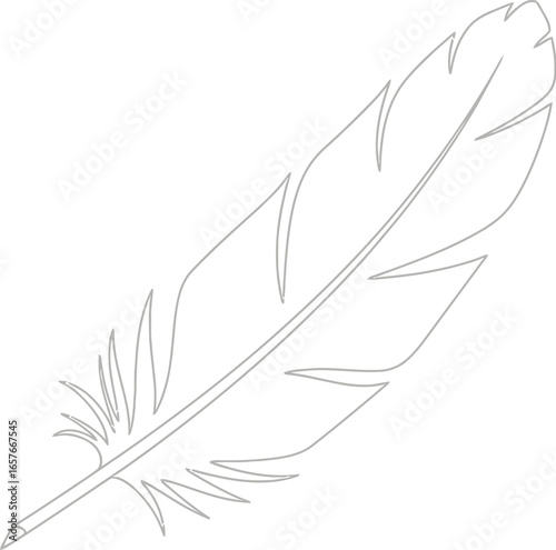 Delicate single feather line art design, symbolizing lightness and freedom