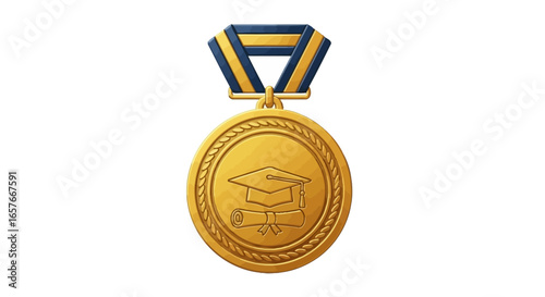 Golden Graduation Medal with Cap and Scroll Symbolizing Academic Achievement and Success