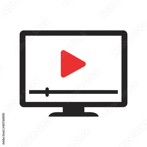 Computer screen displaying video player with play button icon digital media playback