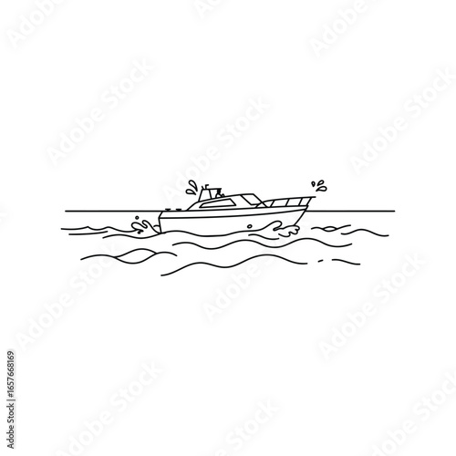 Vintage motorboat sailing on wavy water retro nautical vessel classic marine transport eps graphic