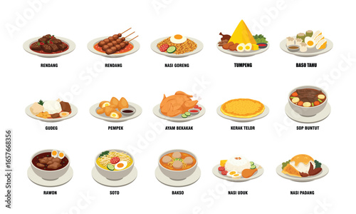 Indonesia cuisines vector graphic illustration set