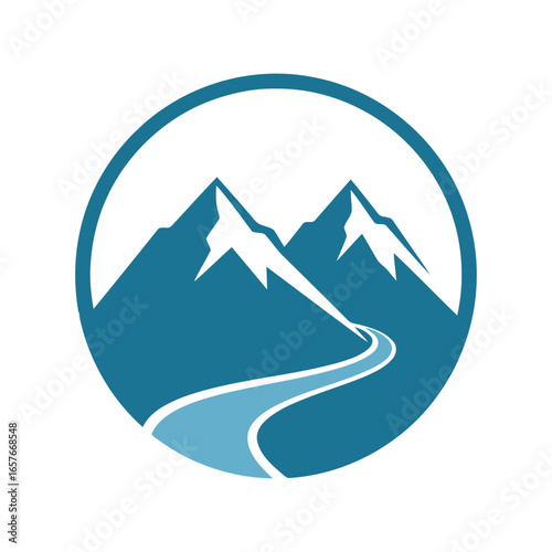 Mountain landscape vector illustration scenic nature path adventure travel icon outdoor exploration graphic