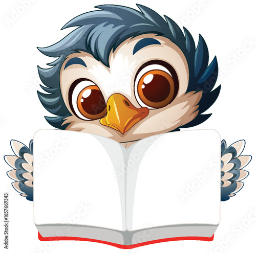 Curious Owl Reading an Open Book