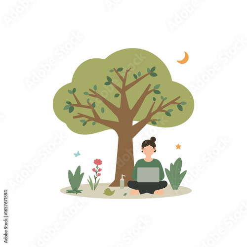 Colourful clip art of an intelligent person in academic study, learning and taking notes for a project, showing progress in remote tasks, embodying focus and guidance naturally.