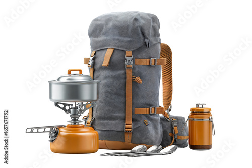 Essential outdoor camping gear for hiking adventures and wilderness exploration enthusiasts now on transparent background
