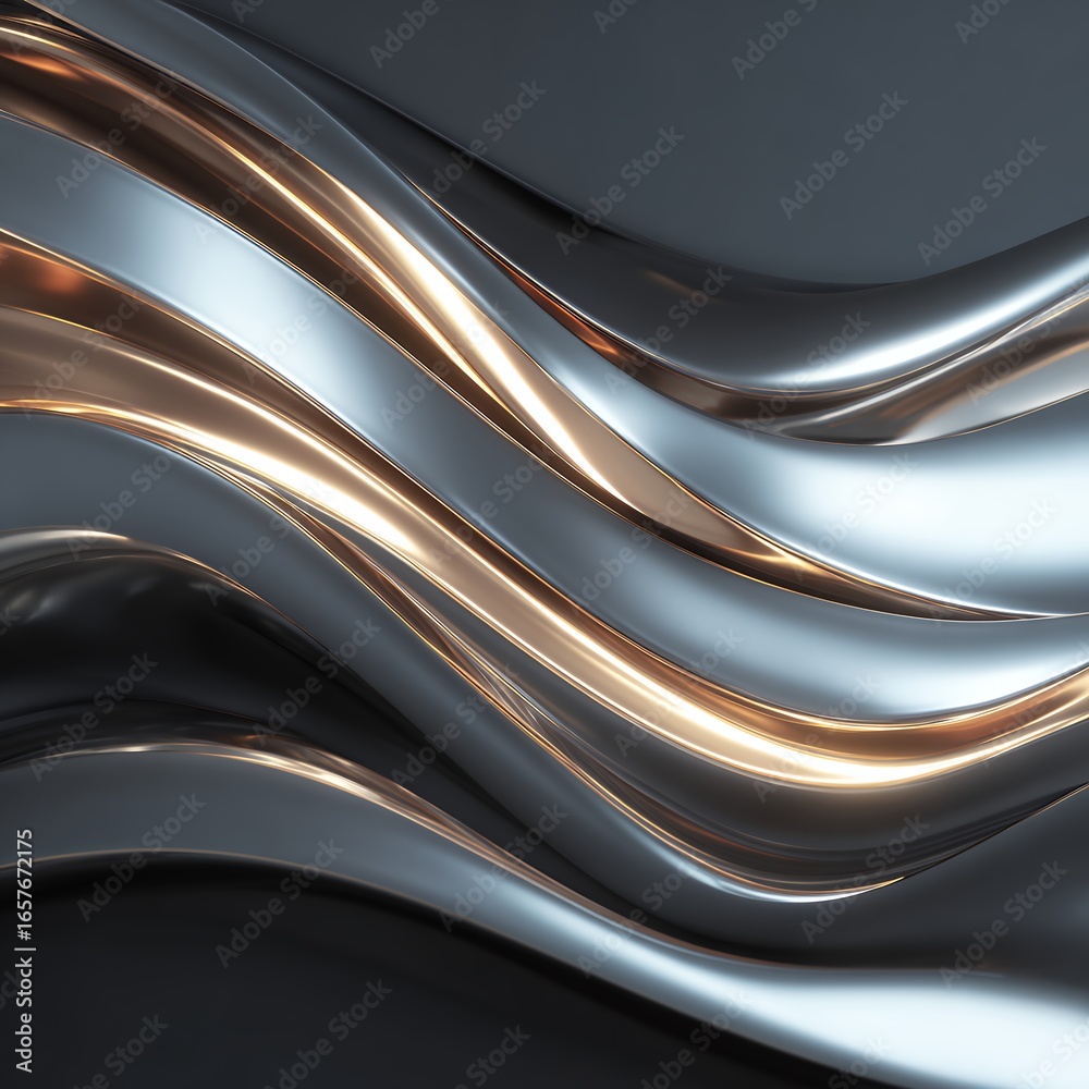 Obraz premium Fluid Metallic Waves: Abstract Silver and Gold