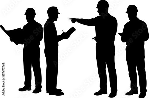 engineer and foreman working silhouettes - vector
